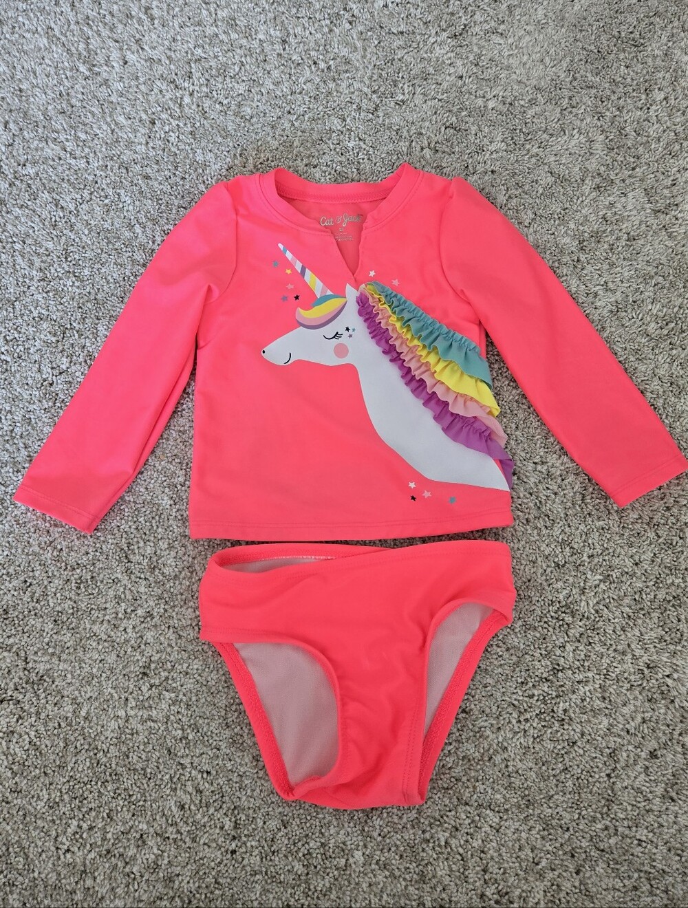 2T- Cat & Jack Girls' Pink Unicorn Long-Sleeve Swim Set